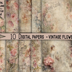 Digital Paper Pack Digital download Scrapbook Paper Kit Collage Sheet Vintage Ephemera flowers Printable junk journal Print Floral Paper