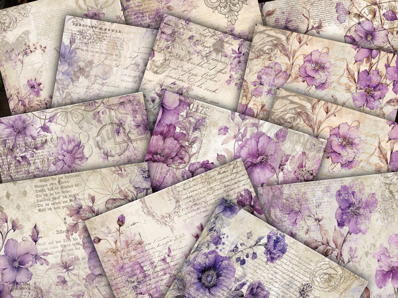 Purple Digital Paper Pack Shabby Chik Junk Journal Scrapbook Kit ...
