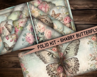vintage folio junk journal digital printable vintage junkjournal paper digital gift ephemera flowers Folio kit pocket scrapbook butterfly