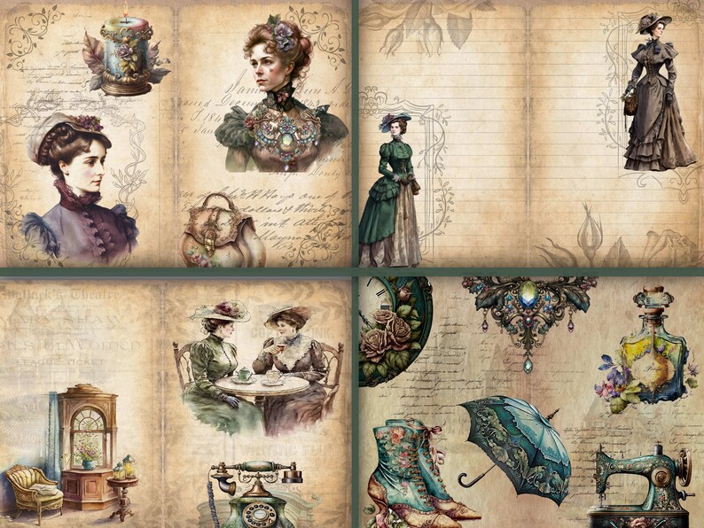 Junk Journal Page Vintage Victorian Lady Scrapbook Digital Paper Junk ...