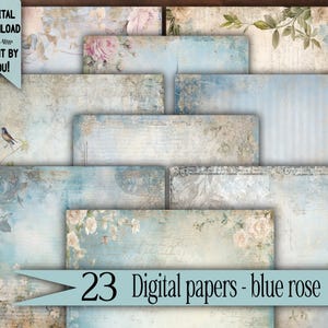 Pacchetto di carta digitale Shabby Chik Junk Journal Kit per album di ritagli Foglio di collage Sfondo vintage Ephemera Stampe stampabili Artigianato Rosa Floreale Blu
