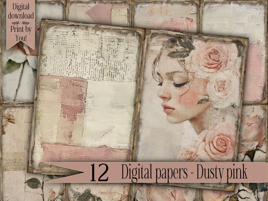 Pink Junk Journal Pages Digital Download Scrapbook Paper Kit Collage ...