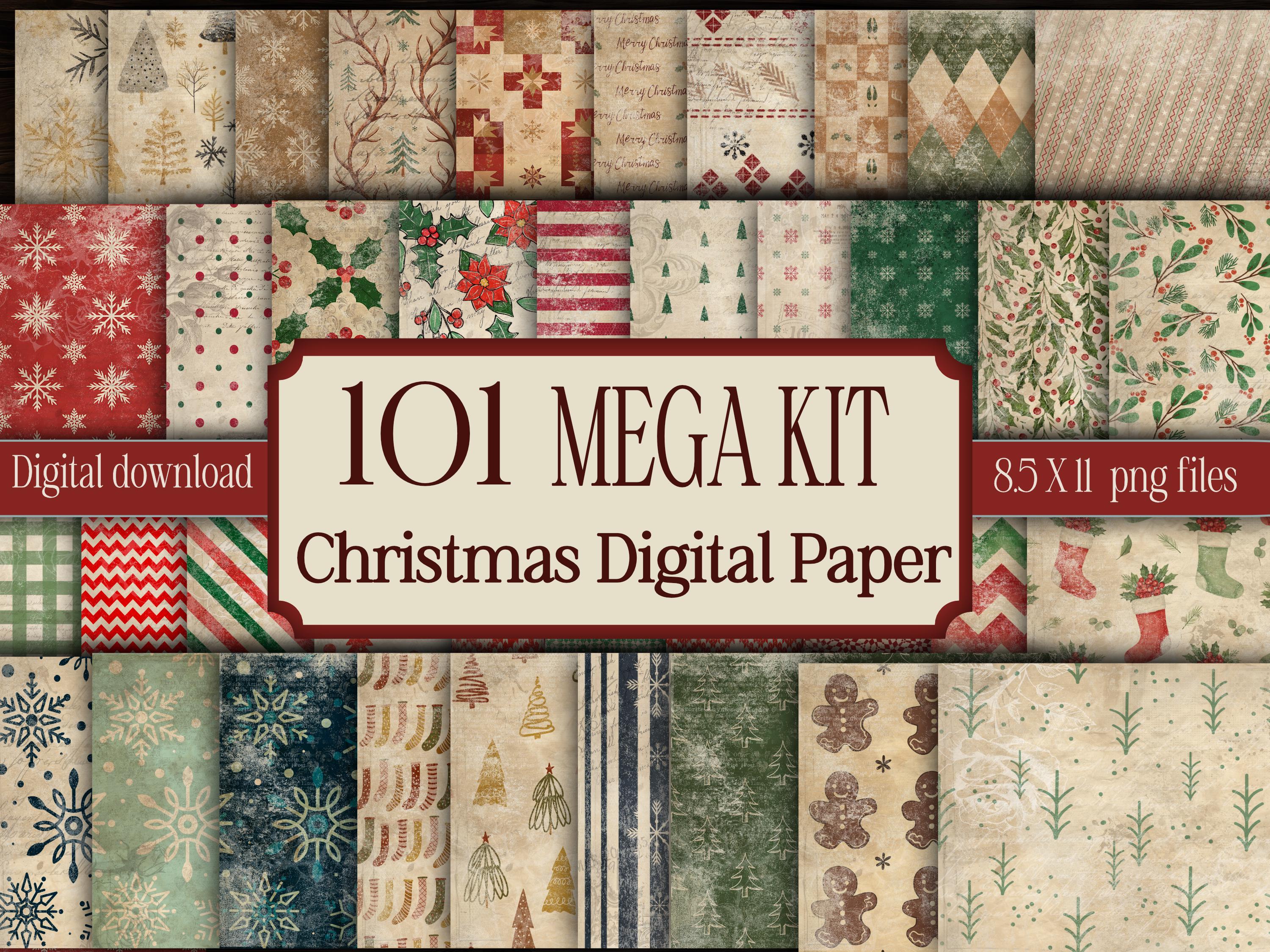 Christmas Digital Paper Pack Vintage Holiday Scrapbook Pages Kit ...