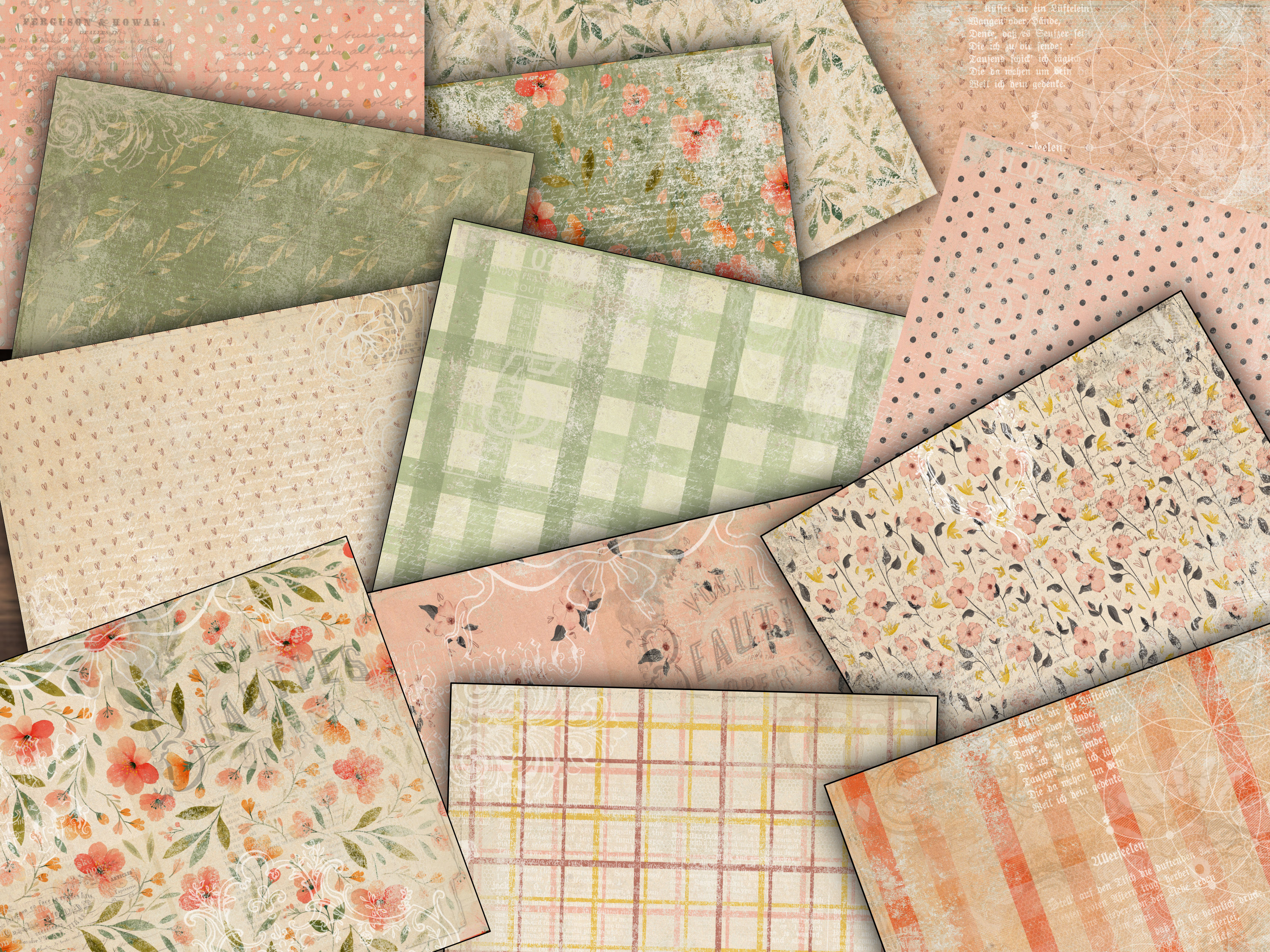 Digital Paper Pack Shabby Chik Junk Journal Scrapbook Kit Collage Sheet ...