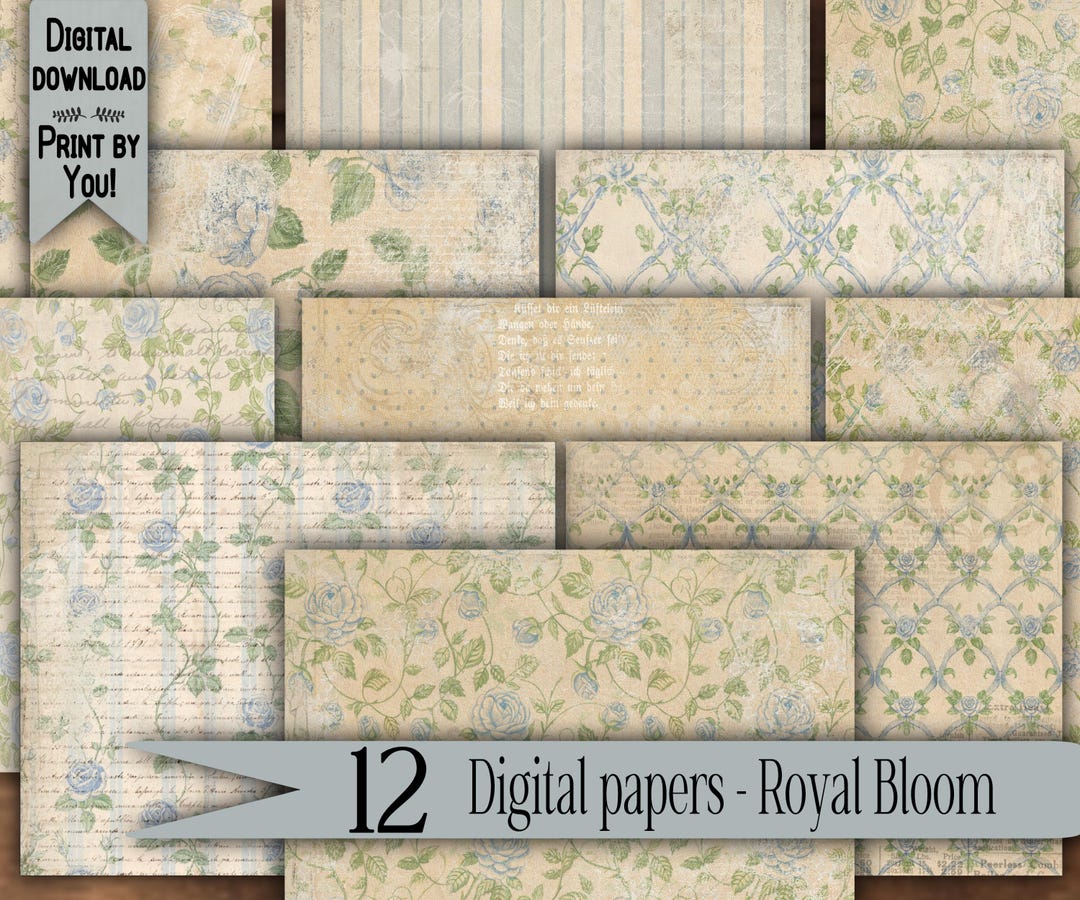 Digital Paper Pack Shabby Chik Junk Journal Scrapbook Kit Collage Sheet ...