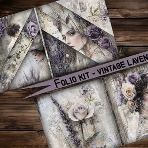 vintage folio junk journal digital printable vintage junkjournal paper digital gift ephemera floral Folio kit pocket scrapbook lady lavender