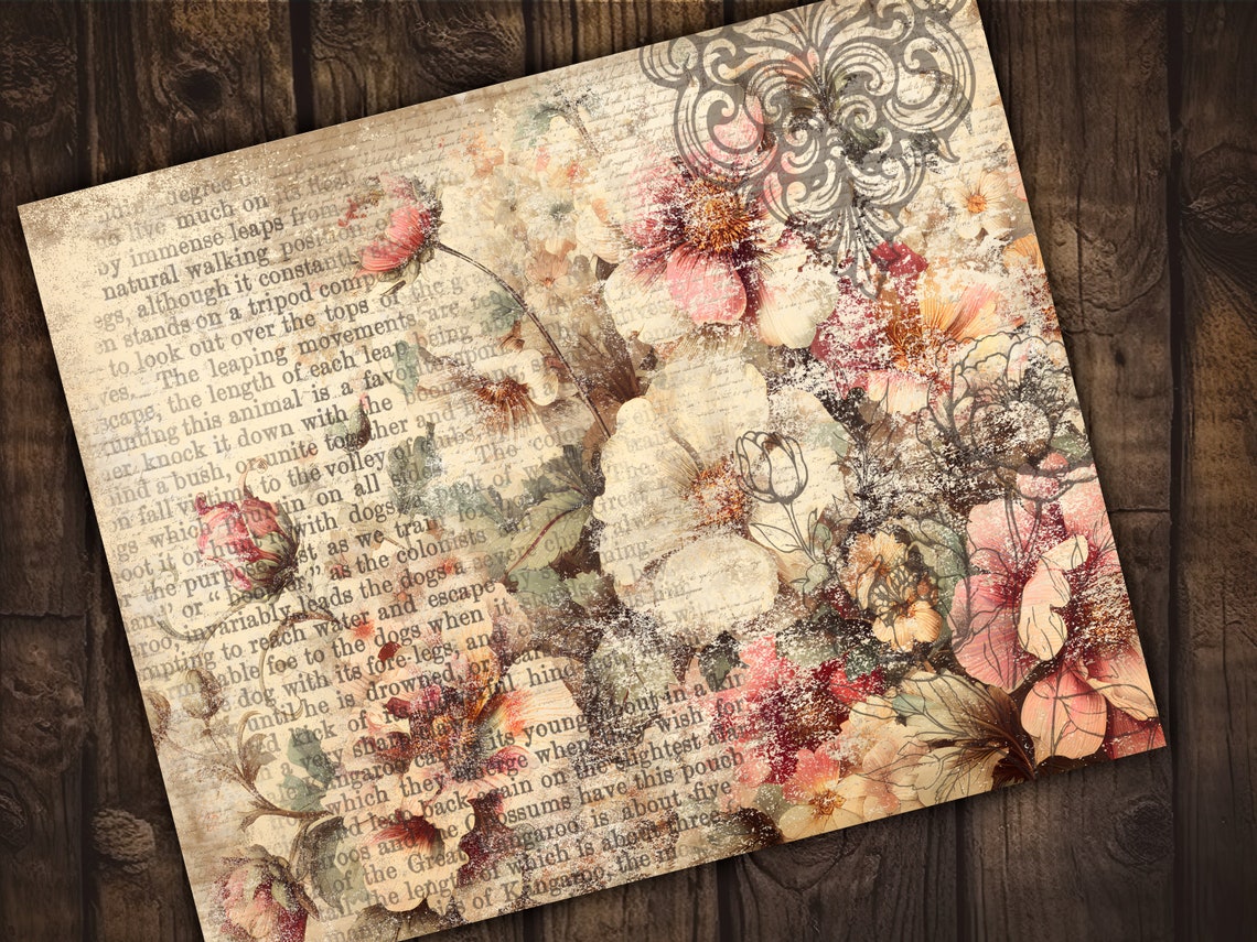 Vintage Digital Paper Pack Shabby Chic Scrapbook Collage Sheets Floral ...