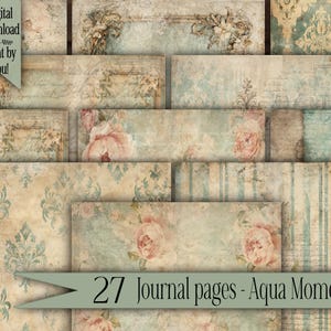 Digital paper pack Shabby Chic junk journal Scrapbook Kit Collage Sheet Vintage Ephemera background Printable Floral blue Rose Stationery