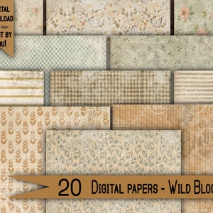 Boho Digital paper pack Shabby chik junk journal Scrapbook Kit Collage Sheet Vintage Ephemera background Printable Prints craft diy Floral