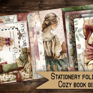 vintage folio card holder digital printable vintage junkjournal stationery paper digital junk journal reading flowers Folio pocket scrapbook