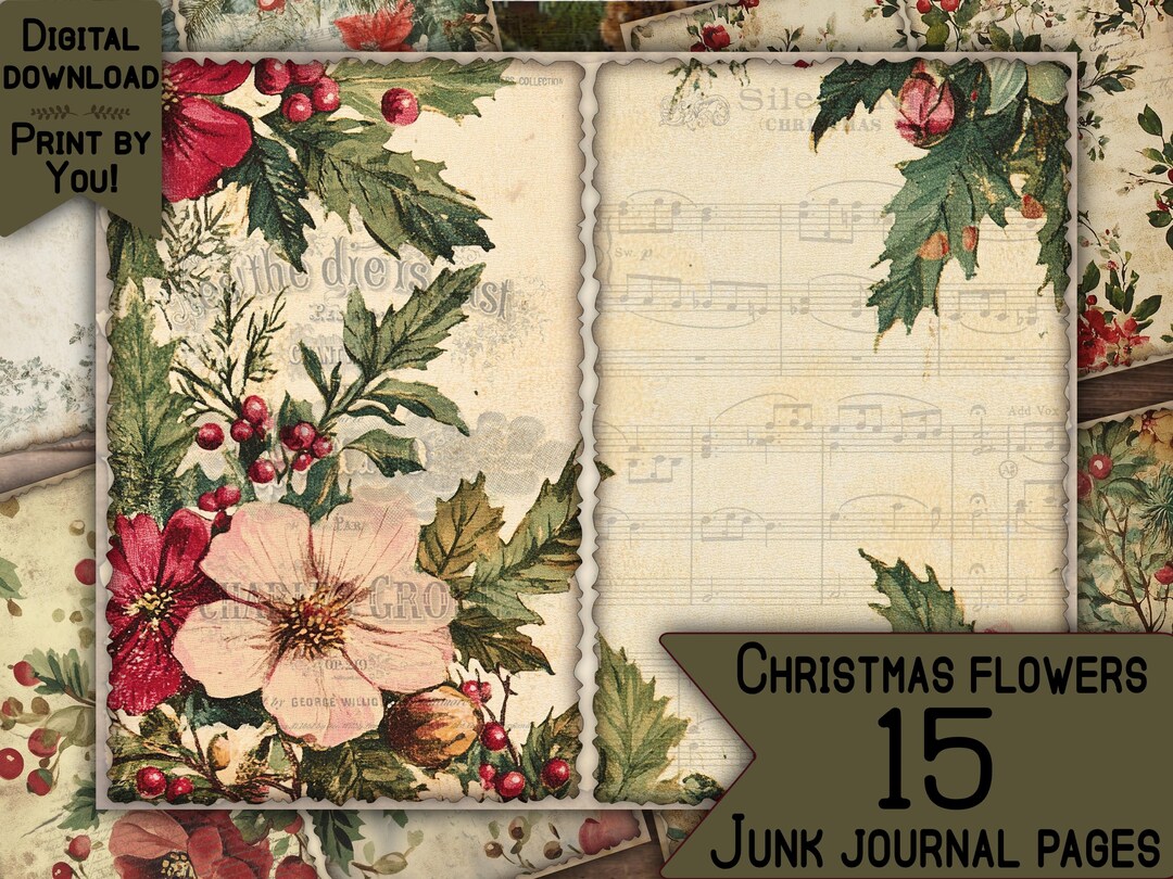 Christmas Junk Journal Pages Digital Scrapbook Paper Kit Collage Sheet ...