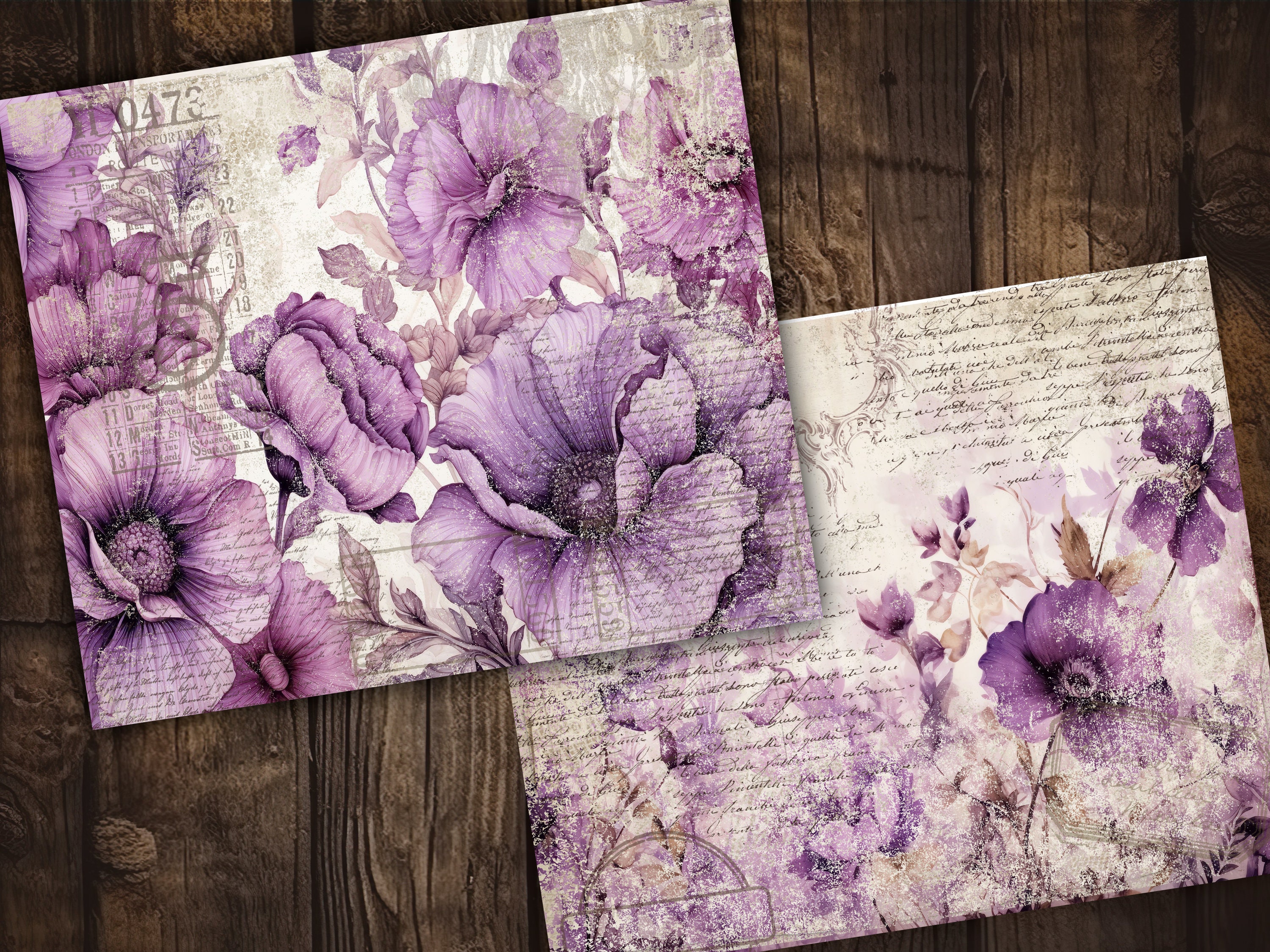 Purple Digital Paper Pack Shabby Chik Junk Journal Scrapbook Kit ...