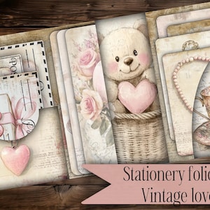 carte folio vintage Saint-Valentin numérique imprimable vintage junkjournal papeterie papier cadeau numérique indésirable journal album de poche folio de poche