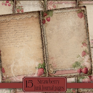 Strawberry Junk Journal Pages, Vintage Dessert Printable Paper Kit, Pink Cottagecore Scrapbook Backgrounds, Shabby Chic Berry Paper Set