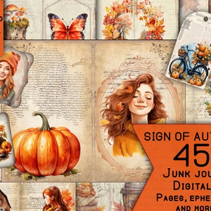 Autumn junk journal cottagecore paper vintage scrapbook paper download junk journal vintage printable craft paper for journal Ephemera kit