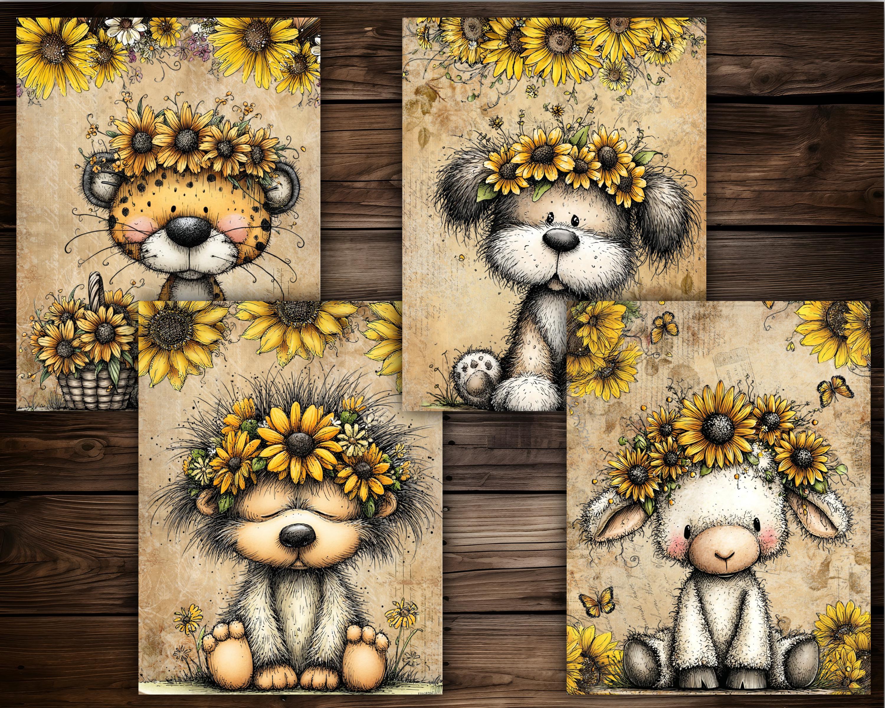 Sunflower Digital Paper Pack Vintage Sunflower Scrapbook Paper Floral ...