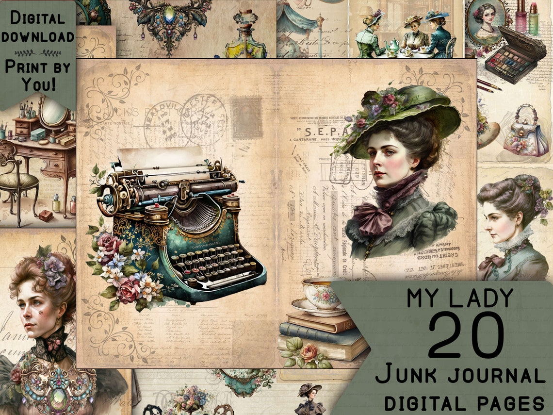 Junk Journal Page Vintage Victorian Lady Scrapbook Digital Paper Junk ...