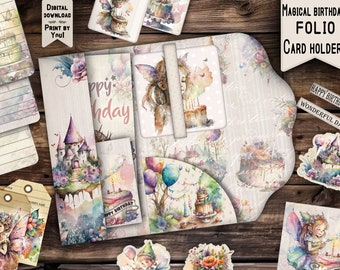 birthday card holder digital printable folio vintage magic paper gift junk journal fairy