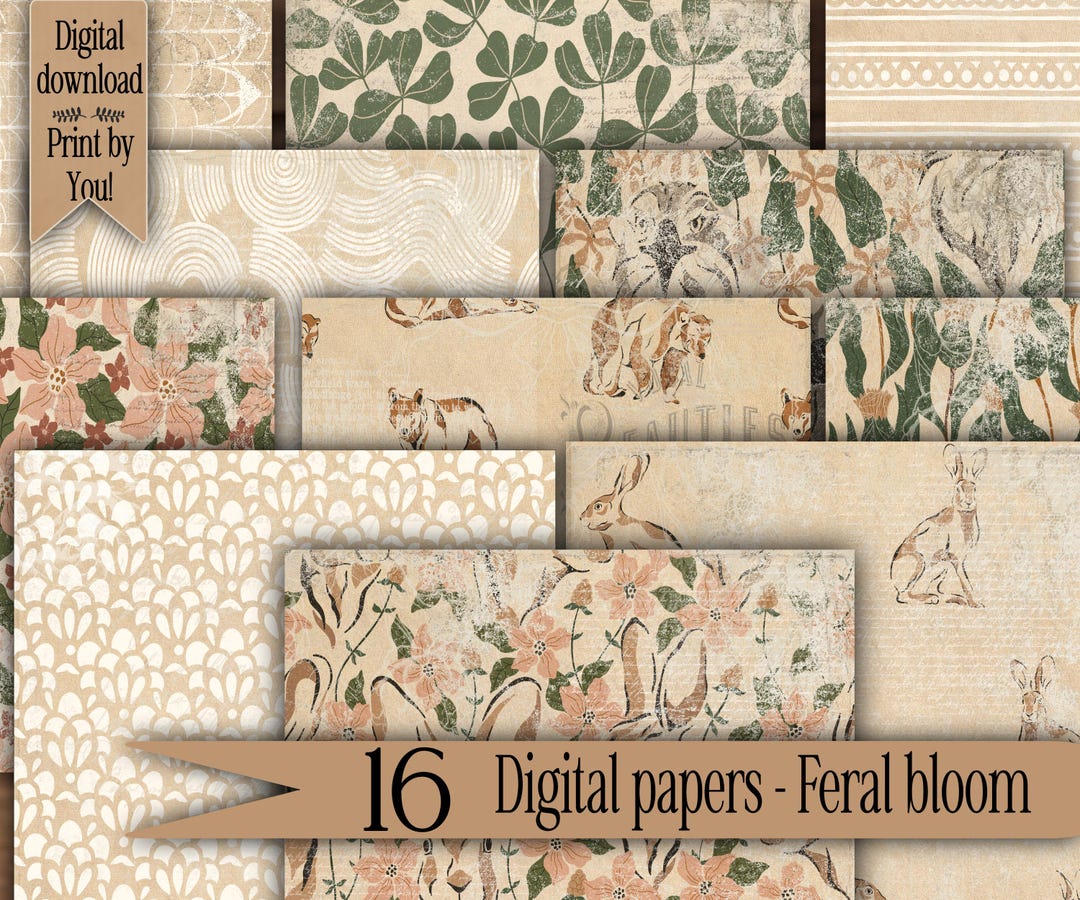 Digital Paper Pack Shabby Chik Junk Journal Scrapbook Kit Collage Sheet ...