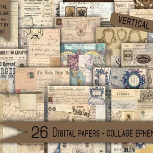 Vintage craft paper pack Ephemera Digital Download Mixed Media Supply junk journal kit Scrapbooking collage rustic DIY Art Card Making Gift