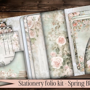 Kit de manualidades de papel con diseño de flores de primavera vintage para descargar en formato digital, para escribir cartas, álbumes de recortes, diarios, tarjetas impresas y mucho más