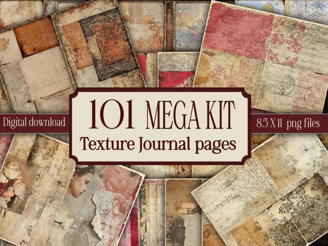 Texture Junk Journal Pages Vintage Kit Printable Ephemera Pack ...
