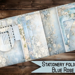 porta-cartão fólio vintage para impressão digital vintage junkjournal papelaria presente digital junk journal BLUE ROSE bolso scrapbook
