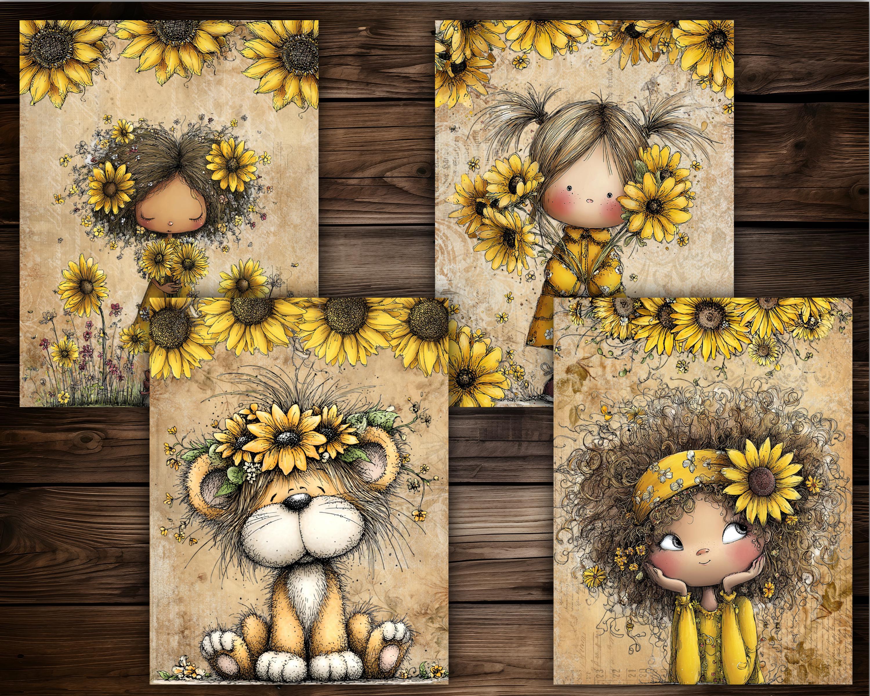 Sunflower Digital Paper Pack Vintage Sunflower Scrapbook Paper Floral ...