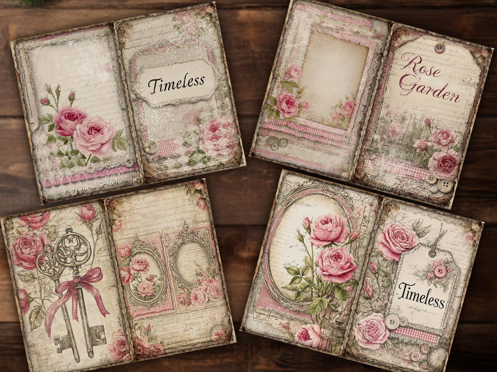 Pink Rose Junk Journal Pages Printable Set Vintage Floral Paper Pack ...