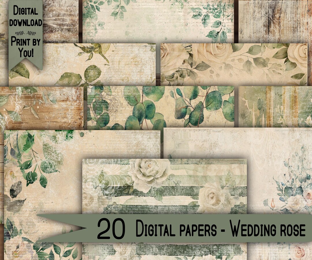 Digital Paper Pack Shabby Chic Junk Journal Scrapbook Kit Collage Sheet ...