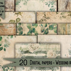 Digital paper pack Shabby chic junk journal Scrapbook Kit Collage Sheet Vintage Ephemera background Printable Prints craft Floral wedding