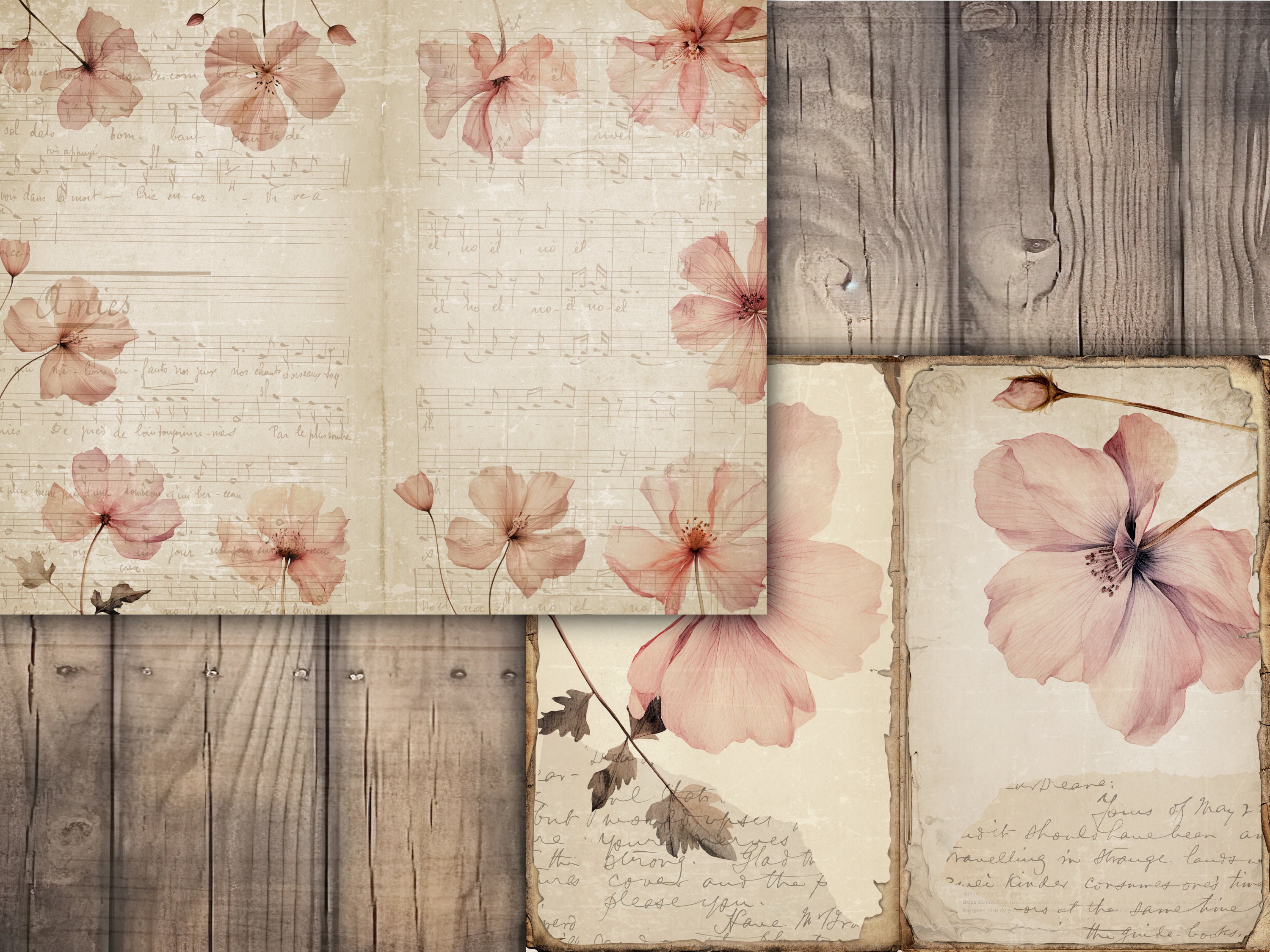 PINK Junk Journal Pages Digital Download Scrapbook Paper Kit Collage ...