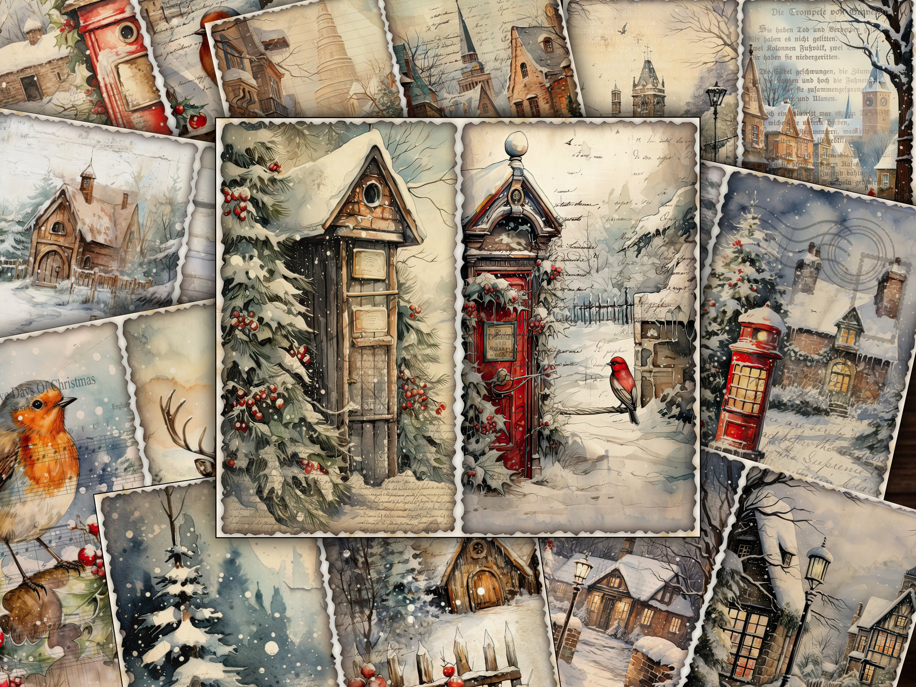 Christmas Junk Journal Pages Digital Scrapbook Paper Kit Collage Sheet ...