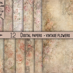 Digital Paper Pack Digital download Scrapbook Paper Kit Collage Sheet Vintage Ephemera flowers Printable junk journal Print Floral Paper