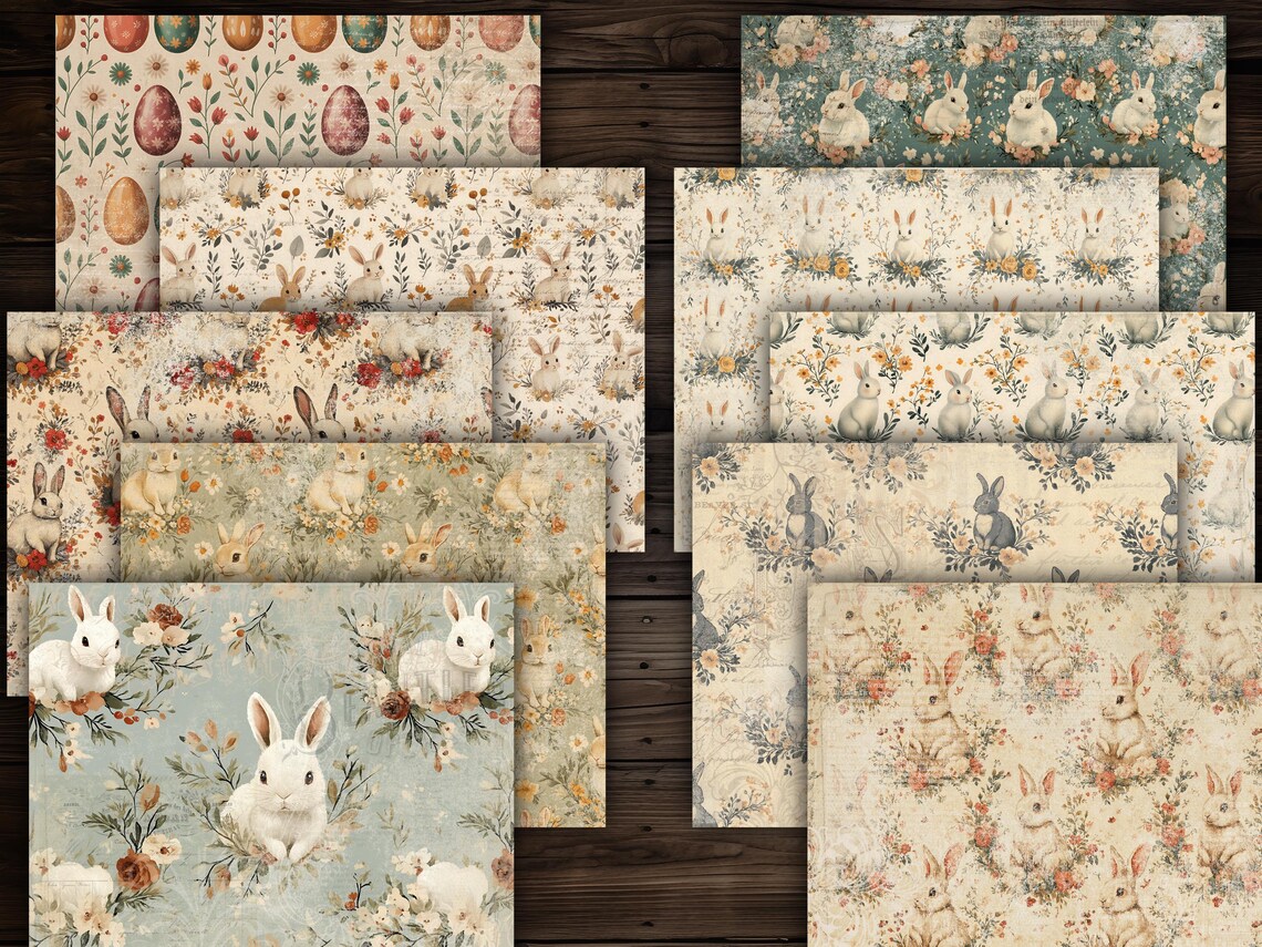Easter Digital Paper Mega Kit Printable Scrapbook Vintage Bunny Floral ...