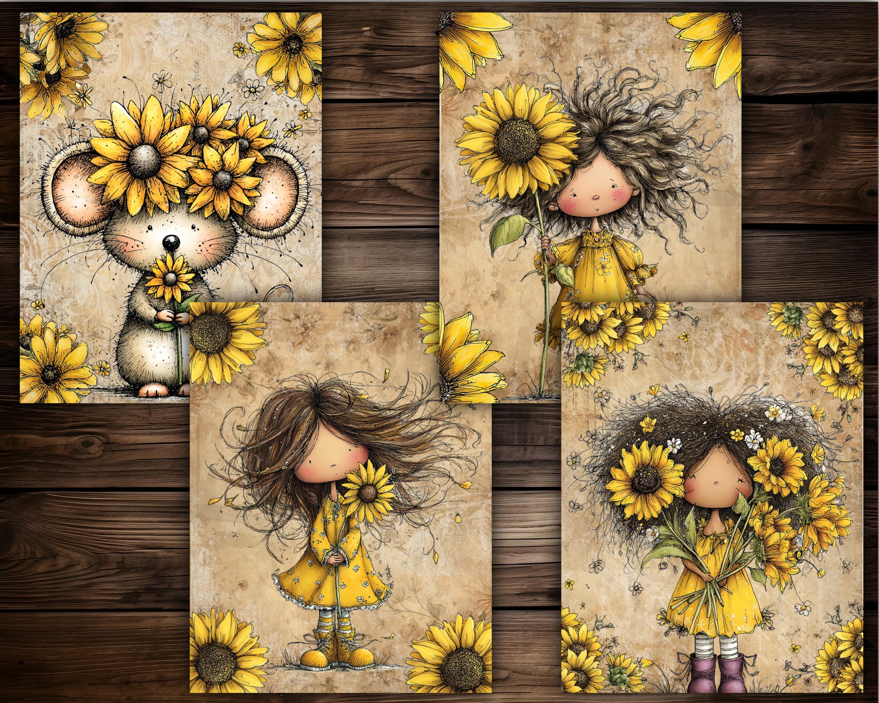 Sunflower Digital Paper Pack Vintage Sunflower Scrapbook Paper Floral ...