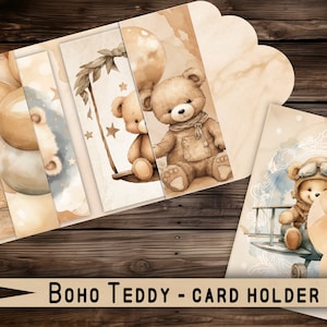 porte-cartes folio vintage numérique imprimable vintage baby shower garçon ours en peluche papier cadeau numérique journal indésirable folio poche scrapbooking boho