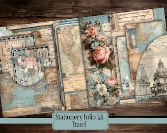 Vintage folioset kaarthouder digitale afdrukbare vintage Fairy briefpapier papier digitaal cadeau junk dagboek bloemen Folio pocket plakboekkit