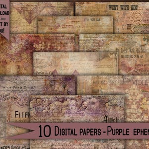 Vintage craft paper pack Digital Download Mixed Media Supply junk journal kit Scrapbooking Ephemera collage purple DIY Art Card Making Gift