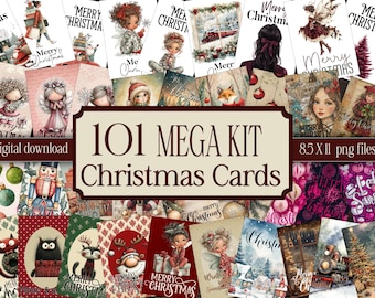 Printable Christmas Cards Mega Kit pages Digital Paper Pack Vintage Holiday Scrapbook Printable Backgrounds Craft Instant Download bundle
