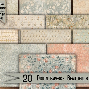 Digital paper pack Shabby chik junk journal Scrapbook Kit Collage Sheet Vintage Ephemera background Printable Prints craft diy Floral