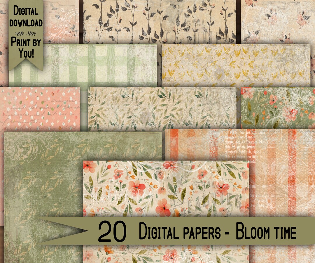 Digital Paper Pack Shabby Chik Junk Journal Scrapbook Kit Collage Sheet ...