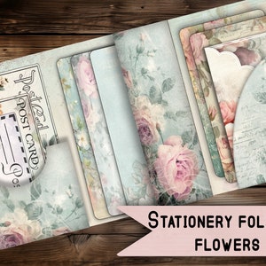 vintage folio card holder digital printable vintage junkjournal  stationery paper digital gift junk journal flowers Folio pocket scrapbook