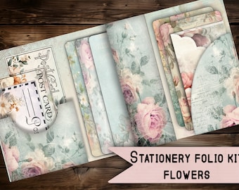 vintage folio card holder digital printable vintage junkjournal  stationery paper digital gift junk journal flowers Folio pocket scrapbook