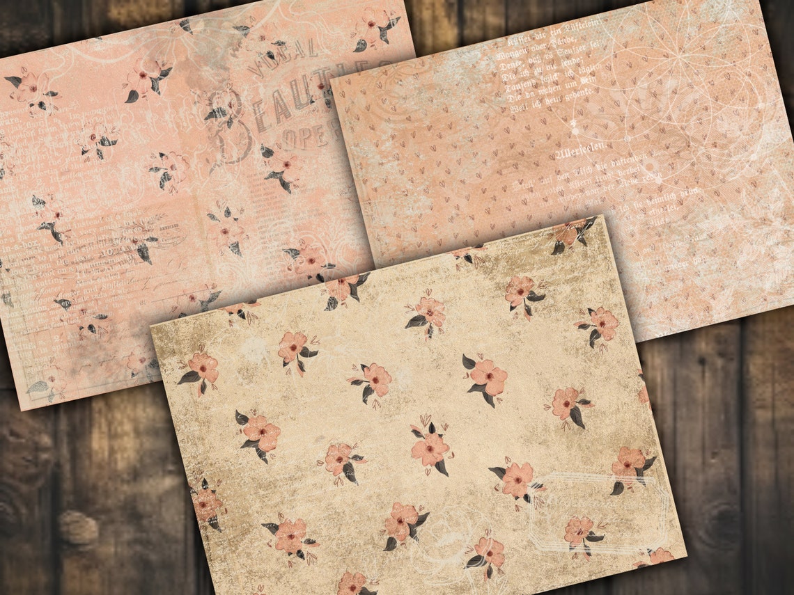 Digital Paper Pack Shabby Chik Junk Journal Scrapbook Kit Collage Sheet ...