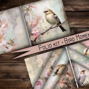 Digitale scrapbooking Kit vogel folio sjabloon vintage stijl album beginner ambachtelijke kit geheugen houden DIY papier ambachtelijke afdrukbare dagboek pastel