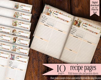 Recipe Pages Cook Book junk journal kit printable journals digital paper vintage junkjournal scrapbook ephemera Digital Download template