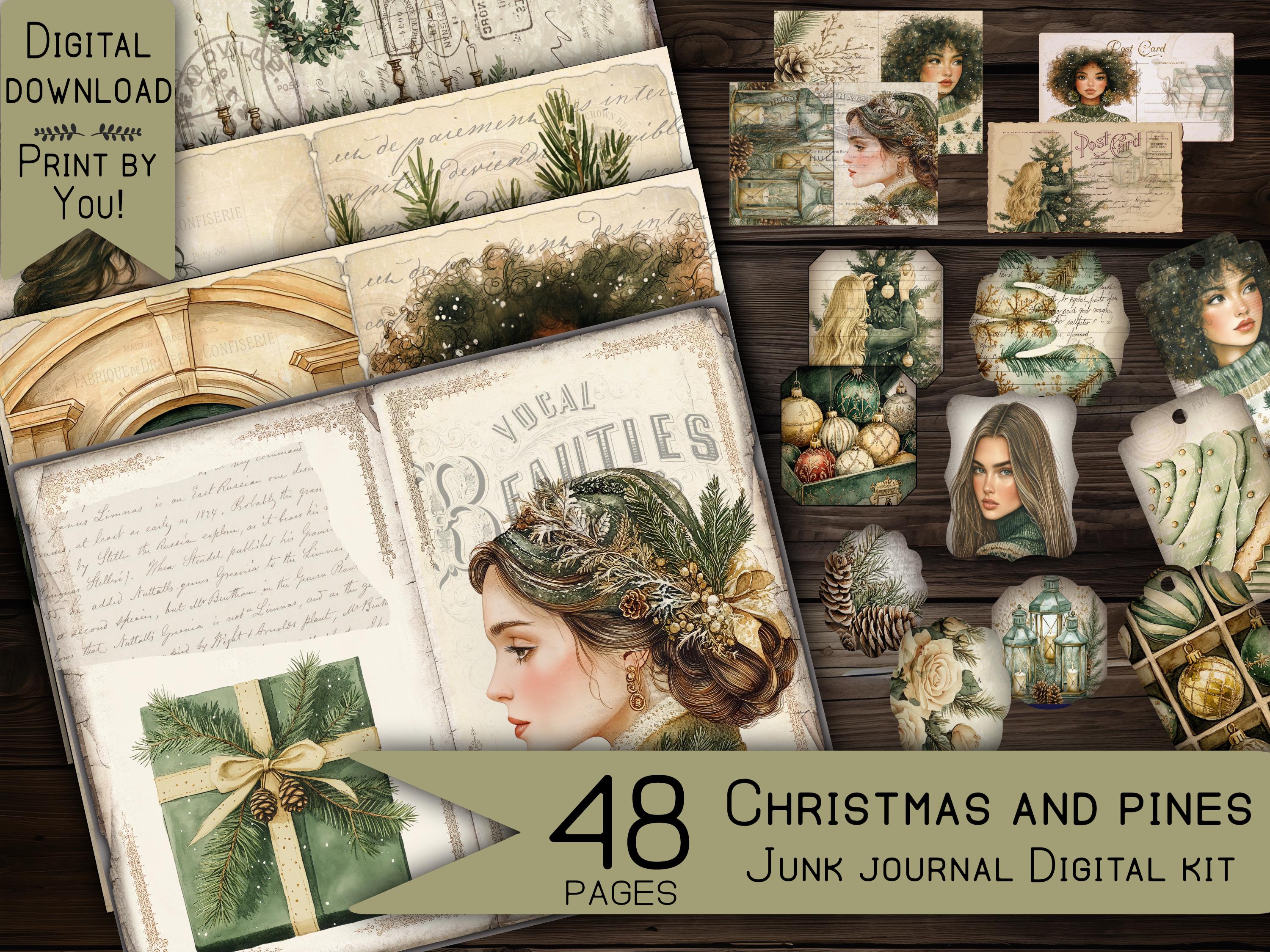 Christmas Junk Journal Kit Printable Vintage Winter Pages Card ...