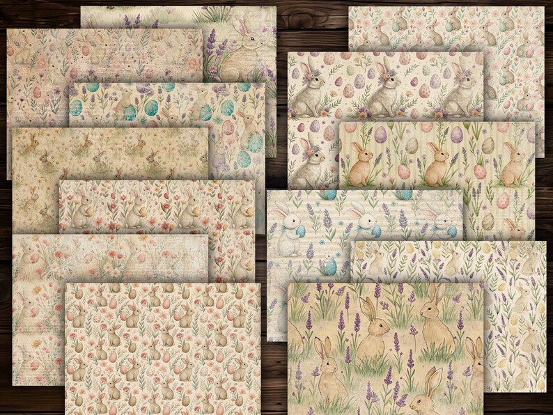 Easter Digital Paper Mega Kit Printable Scrapbook Vintage Bunny Floral ...
