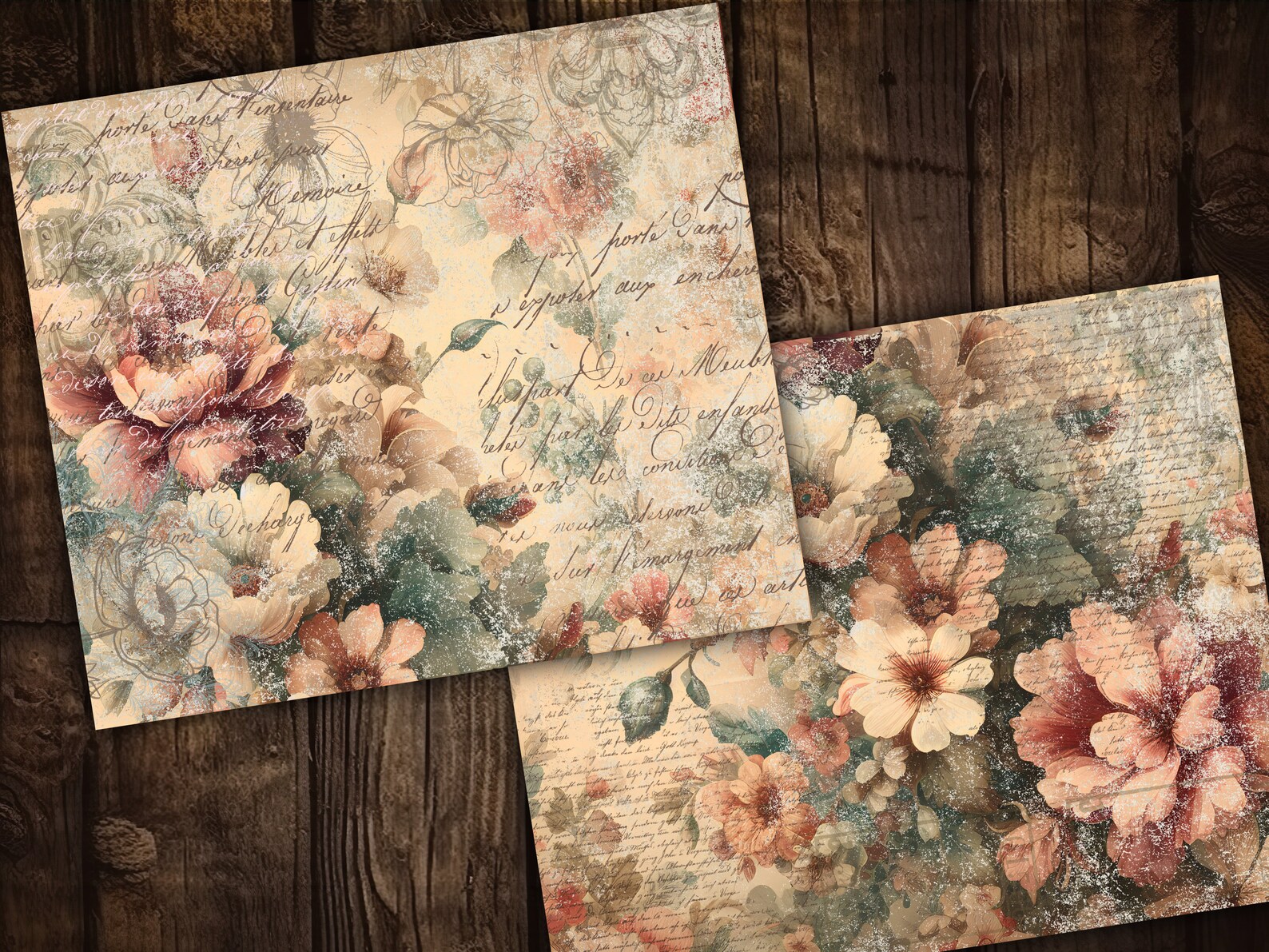 Vintage Digital Paper Pack Shabby Chic Scrapbook Collage Sheets Floral ...